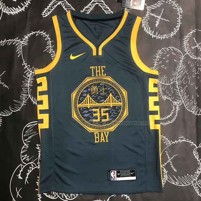 Camiseta Golden State Warriors Kevin Durant NO 35 Ciudad 2018-19 Azul